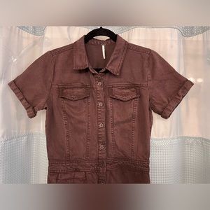 Small — Denim Jumpsuit Coverall - raisin/brown - Young Fabulous Broke YFB
